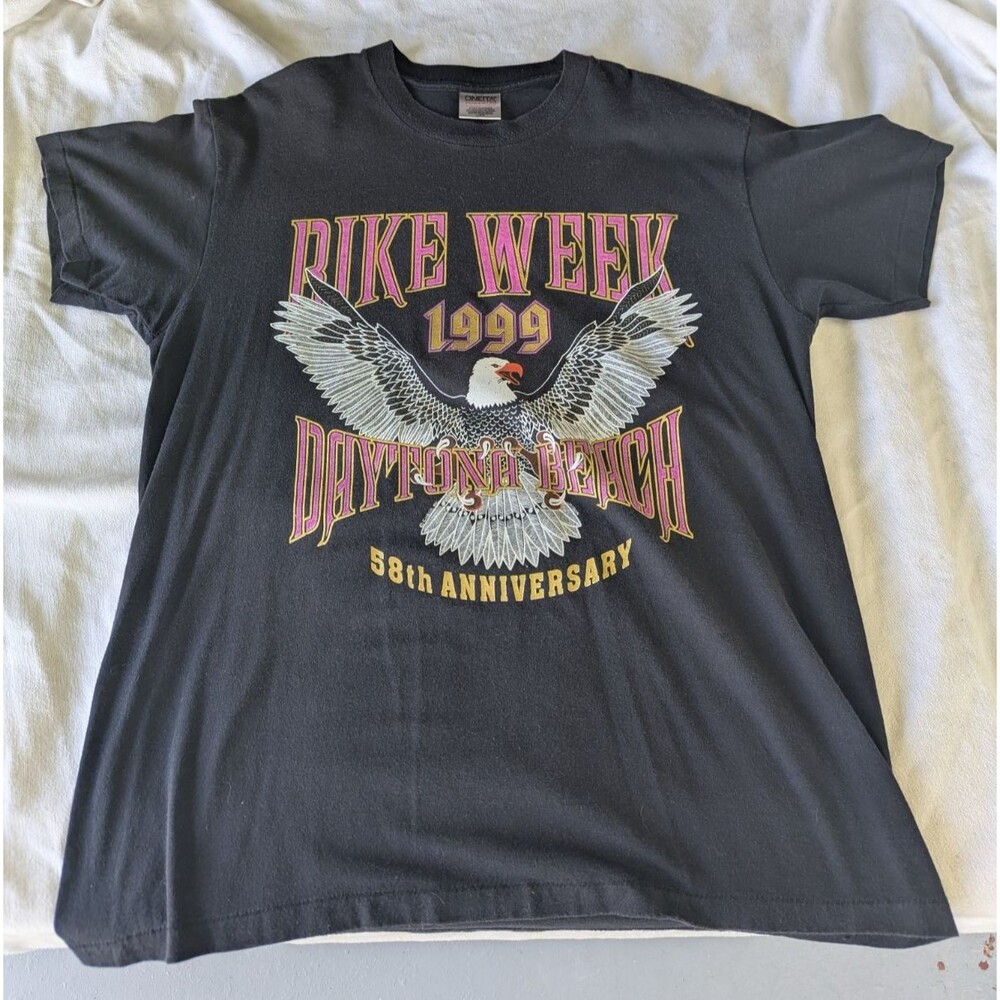 Vintage 90s Daytona Bike Week 1999 T-Shirt Womens Large Oneita Eagle Motorcycle